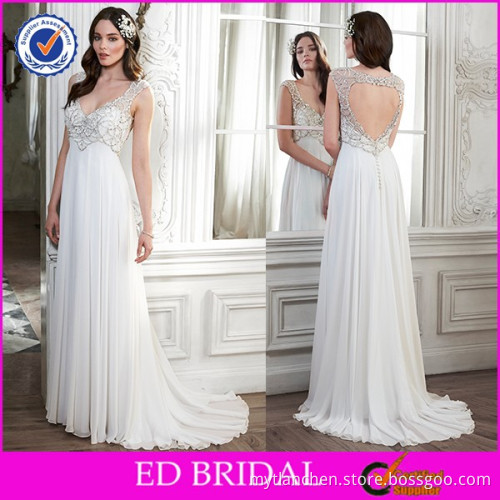 Heart Shaped Back Crystal Chiffon Beach Wedding Dresses For Pregnant Brides